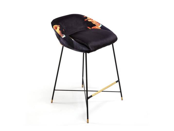 SELETTI tabouret rembourré TOILETPAPER STOOL (Black lipsticks - Tissu en polyester, Structure en bois, polyuréthane et métal)