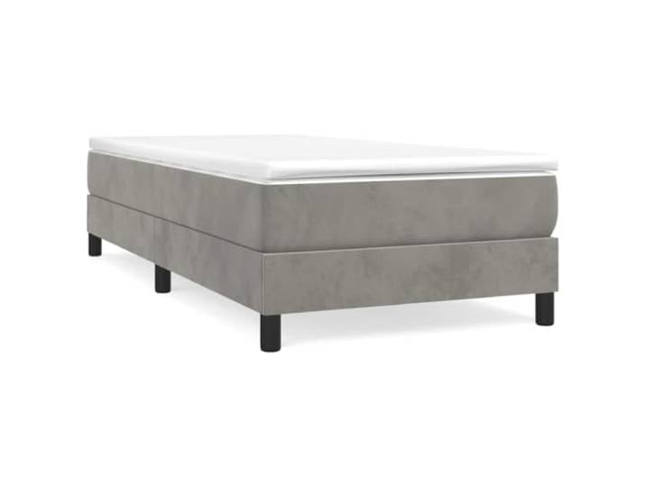 PUGYNBK Boxspringbett aus Samt, Hellgrau, 90 x 190 cm Taschenfederkernmatratze, Mittelstütze, Holzlatten, Lederschutz