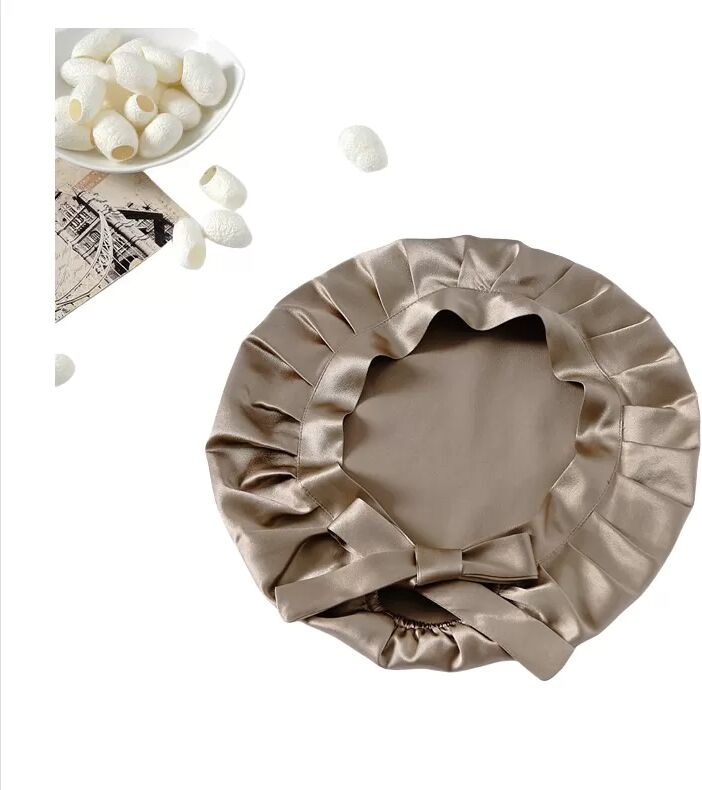 INF Bonnet de nuit en soie ajustable pour femme, bonnet 100% soie chameau