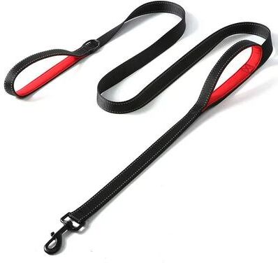 Uplift Essentials Two Handle Heavy Duty Training Leash Dual Control Reinforced Nylon Lead For High Traffic Control black 4 Ft