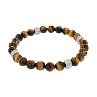 Armband AMOR, braun (edelstahlfarben, braun, braun), Armbänder, Herren, 19cm, Edelstahl, Armband, mit Tigerauge