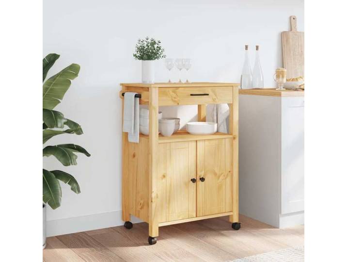 NEW Marron Desserte Chariots & îlots - - Chariot de cuisine MONZA 60x40x88 5 cm bois massif de pin - design moderne(1parcel)2