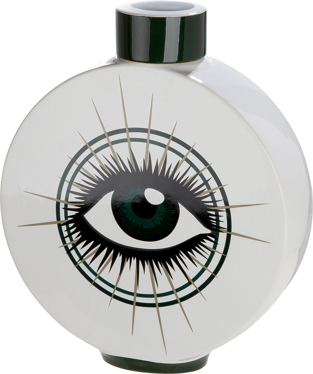 Tischvase GILDE "Deckelvase rund Magic Eye", weiß, B:29cm H:34,5cm T:7,5cm, Keramik, Vasen, Tischvase, Deckelvase, Magic Eye, Musterdesign, Aufbewahrung, modern