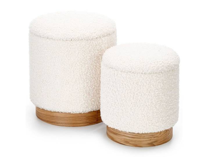 Ensemble de 2 poufs en tissu de polyester bouclé beige
