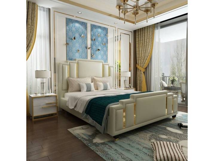 Xlmoebel Schlafzimmer-Set Modern Weißes Kunstleder Doppelbett Schlafzimmer Bett Nachttische Set, (Schlafzimmer Set, 3-tlg., 3-tlg)
