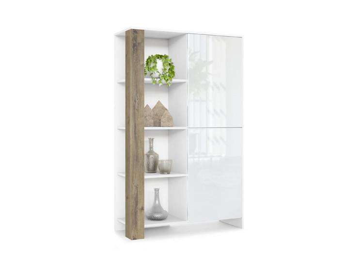 Vladon Highboard Canto (Highboard, mit 2 Türen und 8 Fächern), Weiß matt, Weiß Hochglanz, Eiche Ribbeck