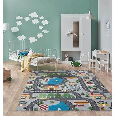 Teppich THE CARPET "Happy Life", grau, B:100cm H:4mm L:200cm, Polyester, Teppiche, Teppich, Life Kinderzimmer Teppich Spielteppich pflegeleicht