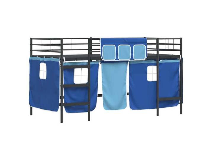 Lit 107x200cm - VIDAXL - Cadre de Lit mezzanine pour enfants - - avec Rideaux Noir et Bleu L16113