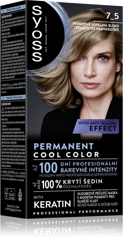 Syoss Permanent Cool Color Permanent-Haarfarbe mit einem kühlen Unterton Farbton 7_5 Natural Ashy Blond 1 St.