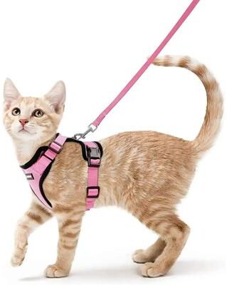 Inspired Finds SafePaws Escape Proof Reflective Cat Harness & Leash Set pink xsold