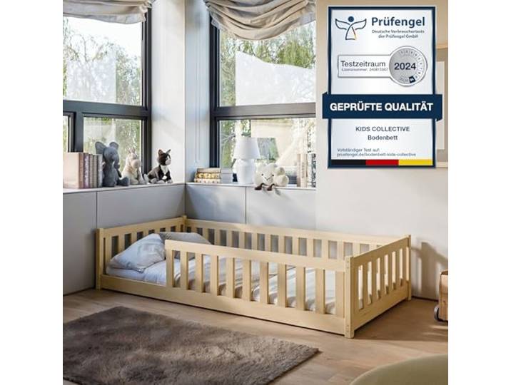 Kids Collective Montessori-Bodenbett 80x160 cm, Natur, mit Matratze