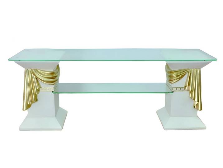 Xlmoebel TV-Schrank Elegantes RTV Sideboard Medusa mit Vitrine und Stauraum (1-St., Regal mit Schärpe 56 cm Hoch-Material:Acryl/Stuck) Hergestellt in Europa