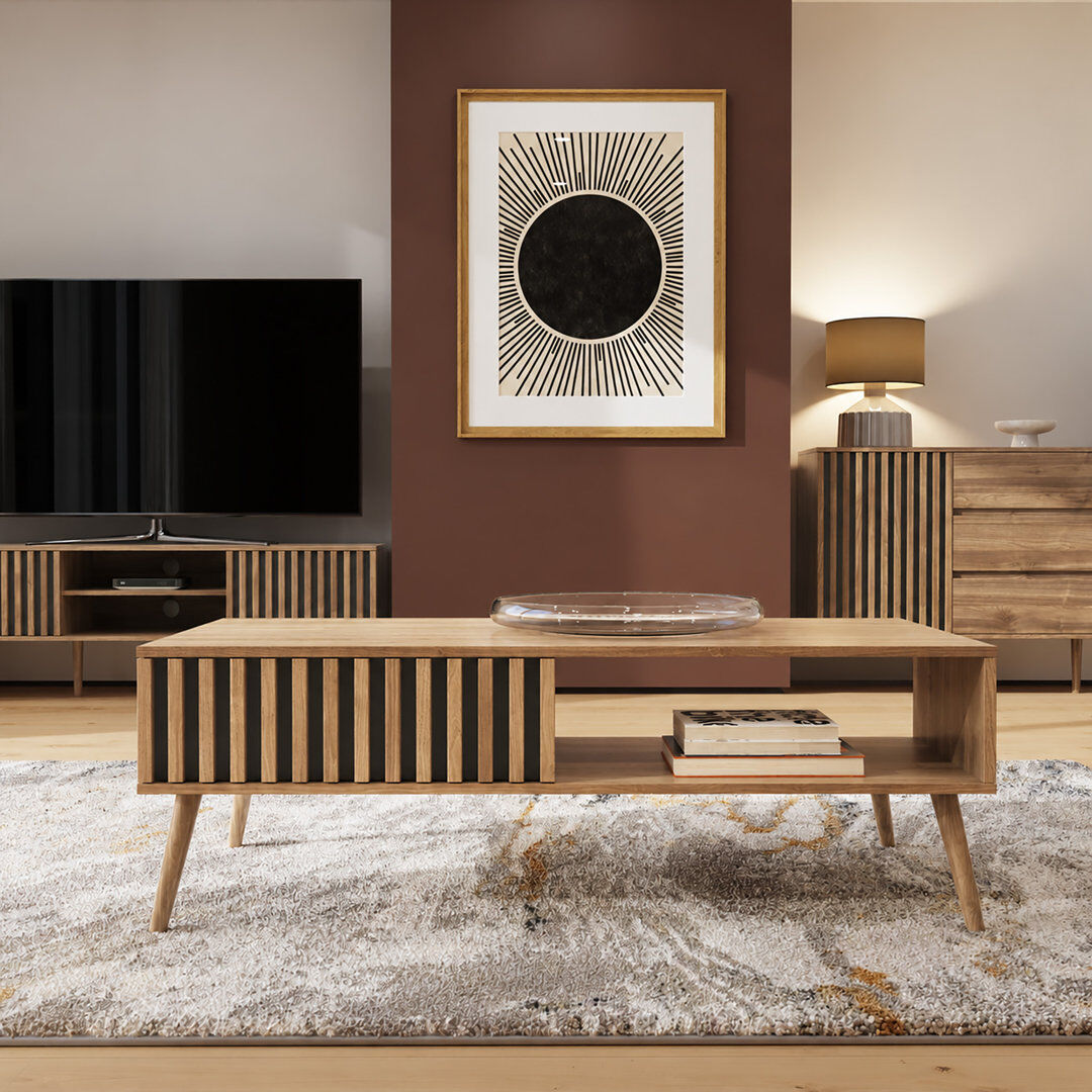 George Oliver Tonsina Coffee Table with Storage Brown 41.5cm H X 119cm W X 59cm D
