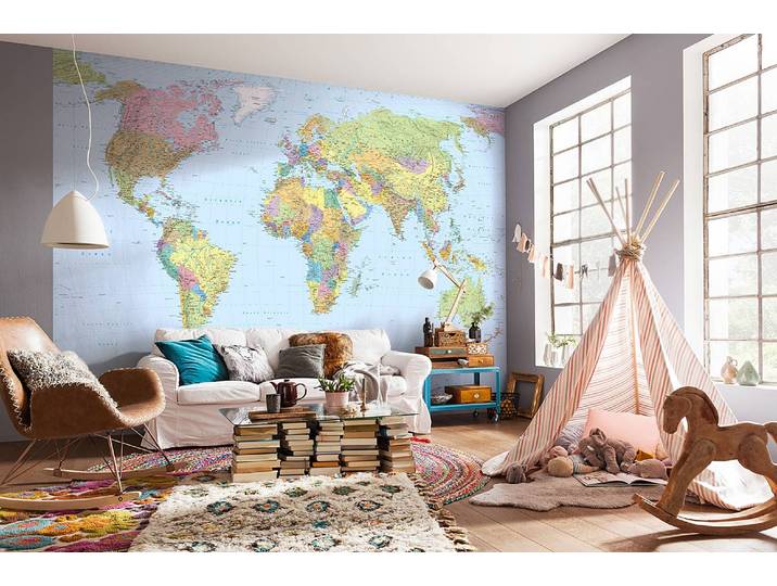 Vliestapete World Map 368 x 248 x 0cm Multicolor