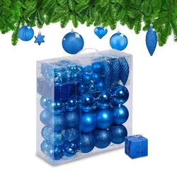 Relaxdays Weihnachtskugeln im 110er Set Blau,Silber