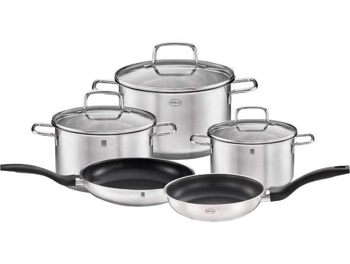 Topf-Set RÖSLE Basic Line , silber (silberfarben), Töpfe, Topf-Set, Töpfe mit Schüttrand und Pfannen mit Antihaftversiegelung, Induktion