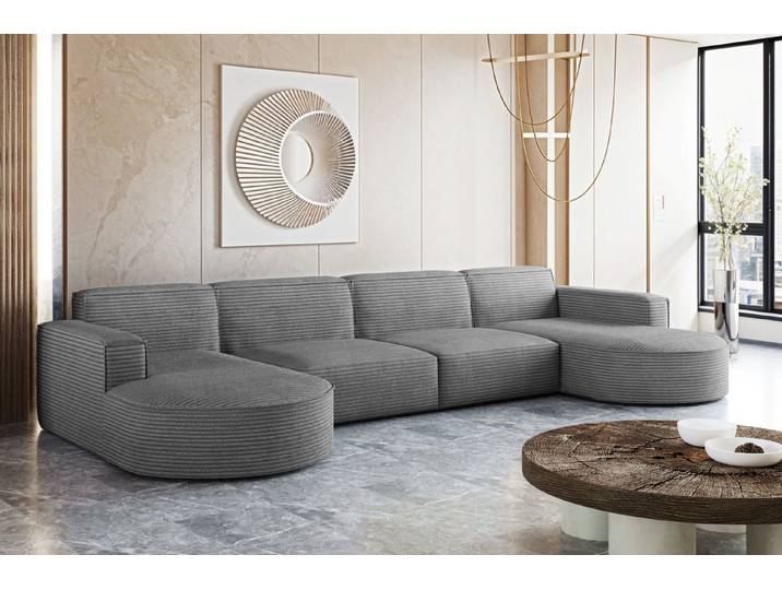 Kaiser Möbel Ecksofa Designer MODENA U XL stoff Dicker cord Poso, Viele Farben, praktisch und komfortabel