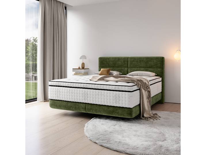 Lit boxspring Soncy 160 x 200cm Gamme chenille Vert/Vert olive
