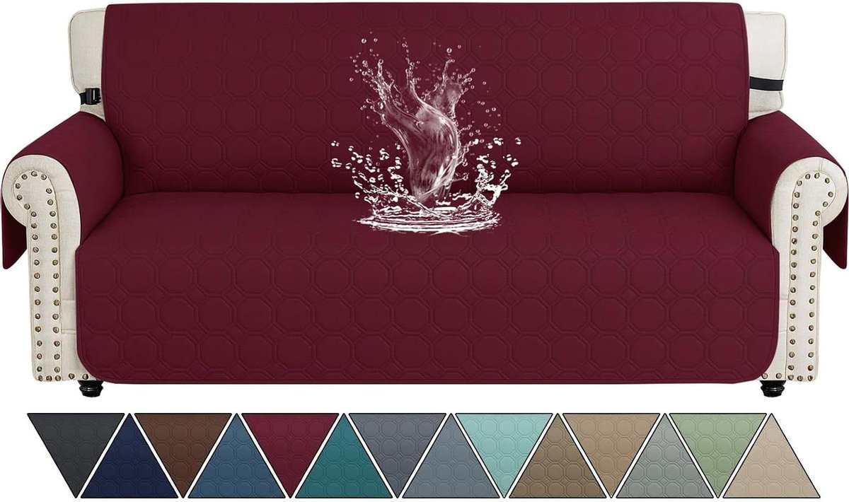 Universele waterdichte bankhoes voor 3 zits sofa, Rode Wijn, 202 x 177 cm