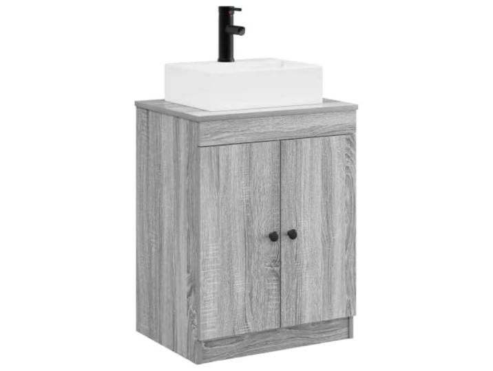 Badmöbel-Set Sonoma, grau, Holz, mit Waschbecken und Wasserhahn 2 Türen, 1 Einlegeboden, geräuschlose Scharniertür, modernes Design, feuchtigkeitsbeständig und verschleißfest