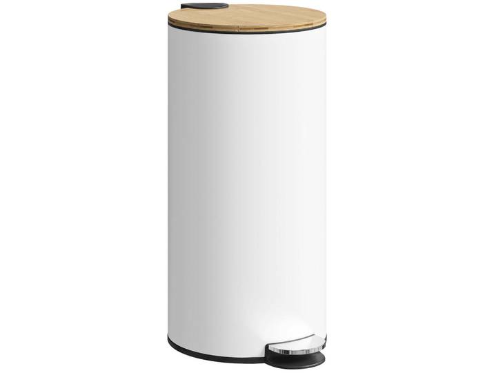 ComfortXL Mülleimer De-17687 30L mit Soft-Close-Pedal & Bambusdeckel Weiß, Metall, 76.2x153.67x91.44 cm, Haushalt & Reinigung, Reinigung, Mülleimer & Abfallsammler