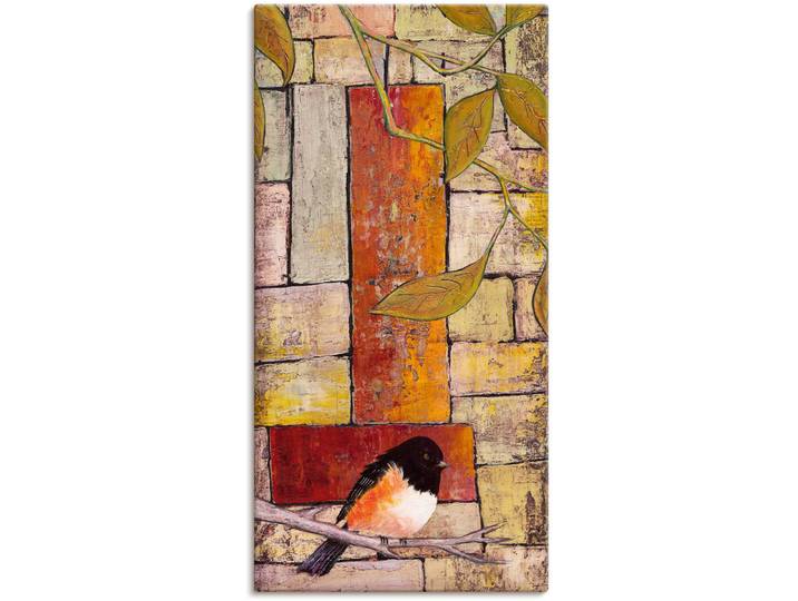 Leinwandbild ARTLAND Vogel auf einem Ast I , orange (farbe bild(er): orange), B:20cm H:40cm, Bilder, Leinwandbild, auf Holzrahmen gespannt