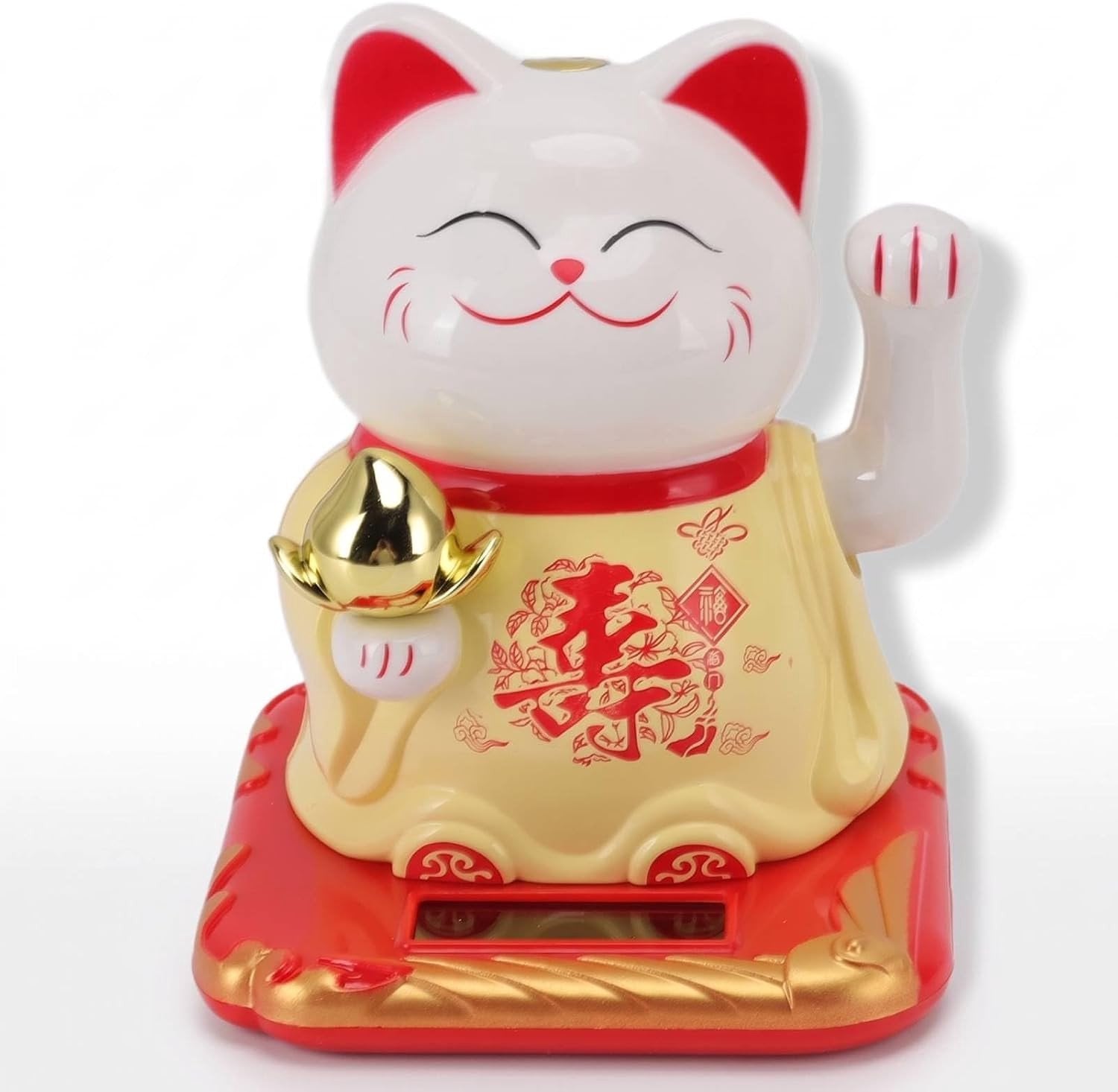 Gelukkige Waving Cat Ornament Solar Waving Arm Decoratie voor Thuis en Auto Geel