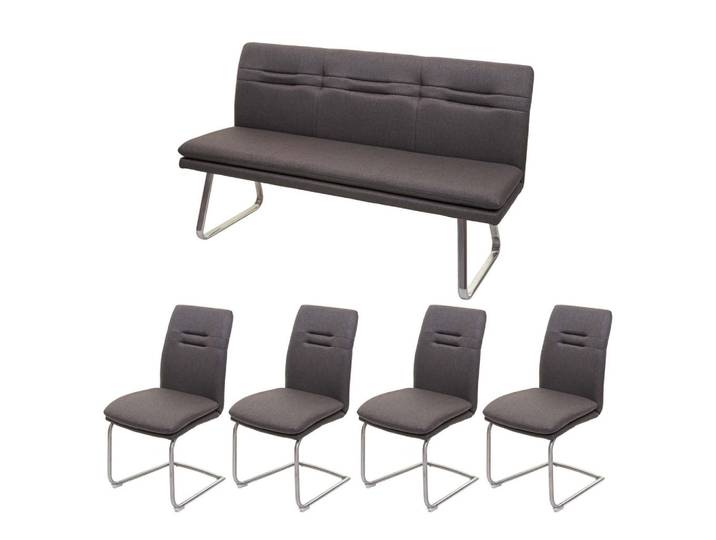 MCW Esszimmer-Set Grau, Braun 5er-Set, 160x92x58 cm, Esszimmer, Bänke, Tischgruppen & Eckbankgruppen