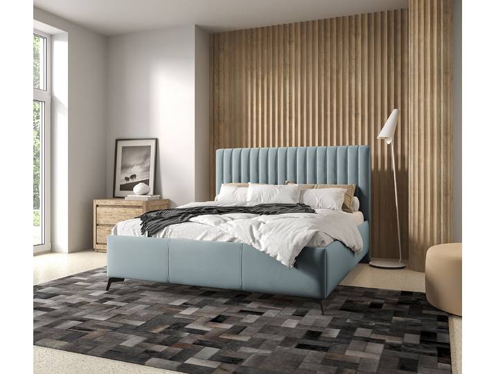 Lit capitonné SETOW 140 x 200cm Velours Fraya Bleu