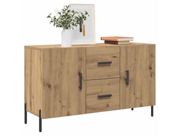 KTHLBRH Anrichte Eiche Handwerk 100 x 36 x 60 cm Stabile Spanplatte, praktische Griffe, Metallfüße, geschlossene Tür, Bad Küche Zimmer