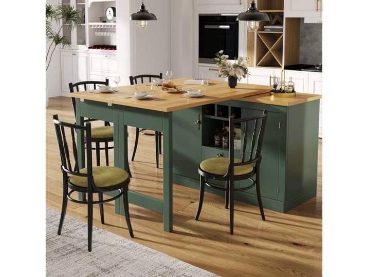 Buffet extensible 120-180 cm pivotant 360° avec rangement table bar MDF vert antique ORVRYN