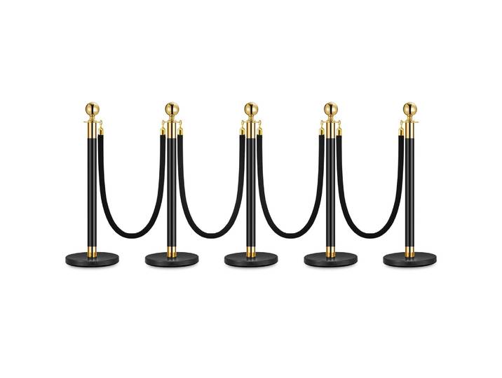 Poteaux de barrière noirs de 1,5 m de long avec cordes en velours et poteaux en acier inoxydable pour la gestion des files d'attente, les colonnes de guidage, les clôtures à poteaux et les supports.