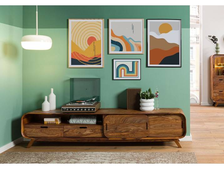 TV-Board Sheesham 220x40x48 hellbraun lackiert MAILAND #127