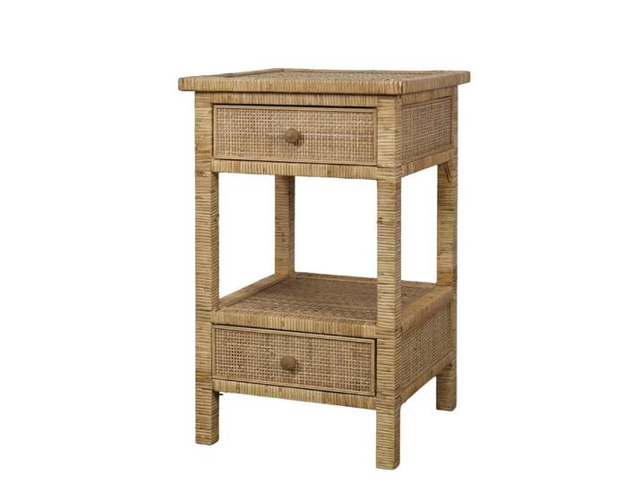 Chic Antique Kommode Chic Antique - Beistelltisch Nachttisch 2 Schubladen Rattan