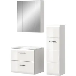 BADMÖBEL-SET weiß Hochglanz 3-teilig 105 cm, Komplettset inklusive Waschbecken