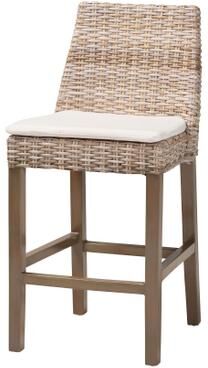 Toby Modern Bohemian Grey Kubu Rattan And Rustic Taupe Finished Mahogany Wood Counter Stool by Bali & Pari in Grey Taupe