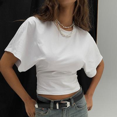 Fashion Sheath Solid Gray Cropped Corset T Shirt For Women white s