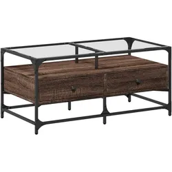 vidaXL Couchtisch mit Glasplatte Braun Eichen-Optik 98,5x50x45cm Stahl