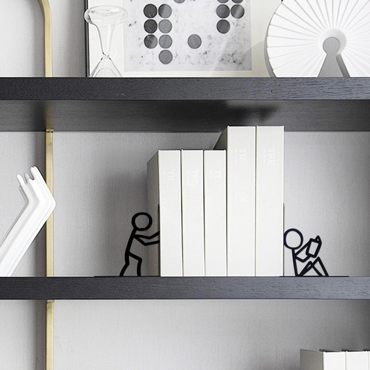 INF Stickman Metall-Buchstützen Paar — Eisen, rutschfeste dekorative Buchstützen für Schreibtisch und Bücherregal