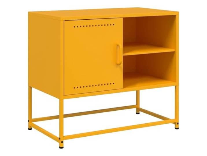 KUPTYERFG TV-Schrank Stahl Senfgelb 68x39x60,5 cm Lowboard Metall Kompaktes TV-Möbel aus Metall mit Türfach und 2 Ablagen für Wohnzimmer oder Schlafzimmer im schicken Industrie-Look.