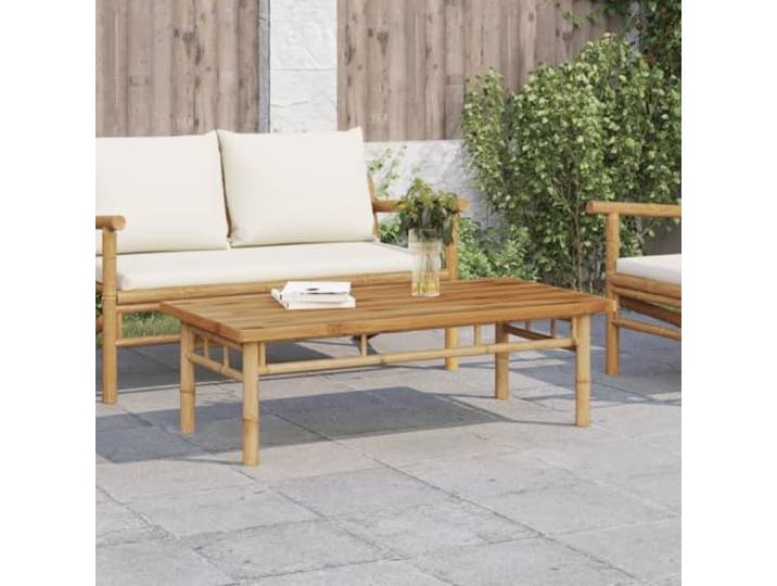 HEFZGDB Bambus Couchtisch 110x55x35 cm mit Latten-Design für Innen- und Außenbereich, langlebiges stabiles Möbelstück für Wohnzimmer, Balkon oder Terrasse, robuste Tischplatte