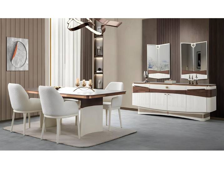 JVmoebel Esszimmer-Set JVMoebel Esszimmer Set in Weiß mit Esstisch, Stühlen und Sideboard, (8-St., Esszimmer-Set, Küchen-Set), Made in Europa