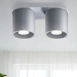 Deckenstrahler modern Designer Küchenlampen Strahler 2 flammig Deckenlampe Spots, Aluminium grau, 2x GU10, LxH 26 x 12 cm