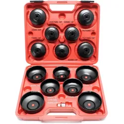 Wiltec, Fahrzeug Werkzeug, Ölfilterkappen Set 14-teilig Ölfilterschlüssel 65-100mm Adapter Ölwechsel