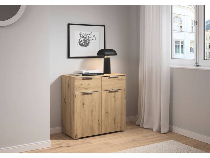 Commode avec portes 80cm Bois/Imitation chêne Artisan Aluminium