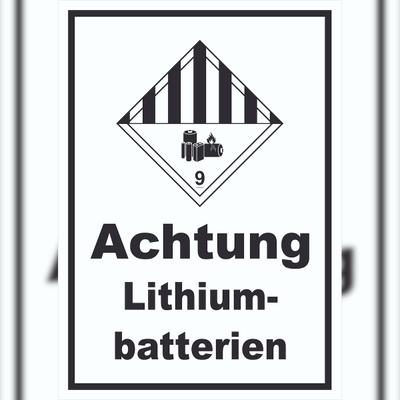 HB-Druck Schild Achtung Lithiumbatterien Gefahrgutklasse 9a hochkant A2 (420x594mm)
