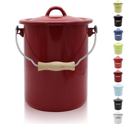 Mülleimer KRÜGER "Emaille-Eimer mit Deckel Serie Rio", rot, H:21cm Ø:16cm, Emaille, Mülleimer, Mülleimer, schnitt- / kratzfeste Oberfläche, bakterienabweisend, extrem langlebig