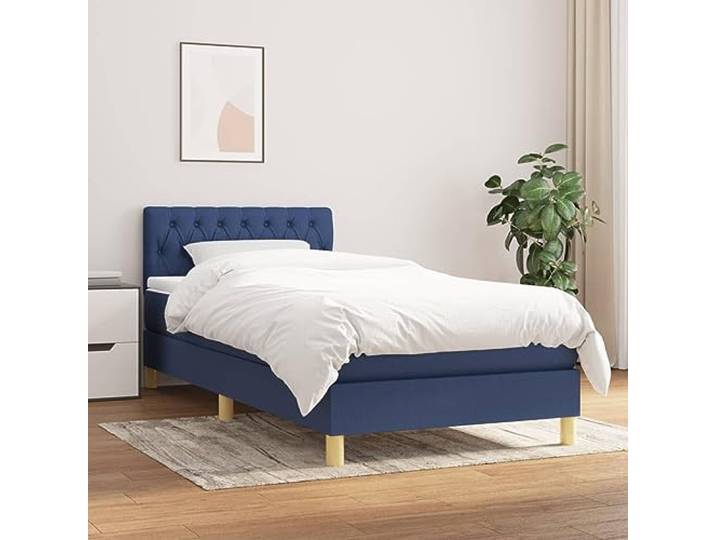 RJPLMFV Komplettes Bett, 90 x 200 cm, mit verstellbarem Kopf, Blau Matratze mit Taschenfedern, atmungsaktiver Stoff, mittlere Unterstützung, Lieferung mit Montageanleitung (evtl. nicht in