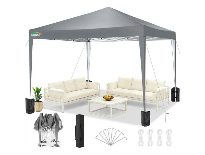 Faltpavillon 3x3m Grau Wasserdicht Stabil UV-Schutz, 300x260x300 cm, Sonnenschutz, Pavillons