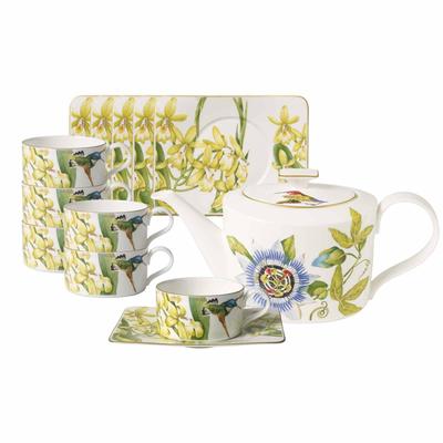 Geschirr-Set VILLEROY & BOCH "Tee-Set Amazonia 13er Set bunt", bunt, 13, Porzellan, Geschirr-Sets, Geschirr-Set, Handwäsche wird empfohlen